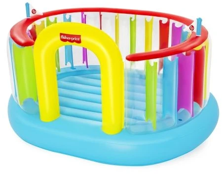 Bestway Fisher-Price Bouncetopia pritūpimo lėkštė su įmontuotu siurbliu, 85 kg, 3 metai, Įmontuotas oro siurblys, Įvairių spalvų, 10,1kg