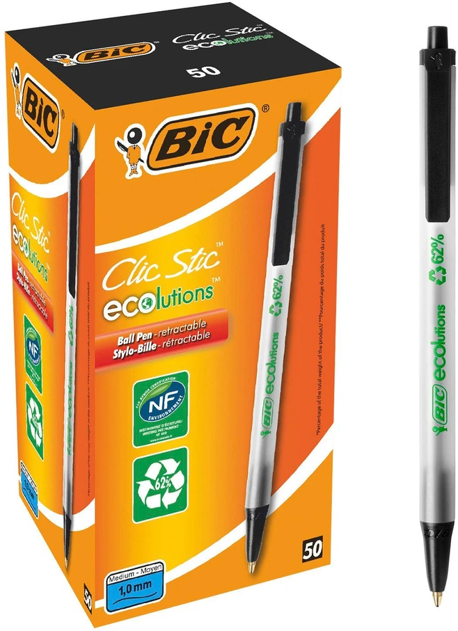 BIC Clic Stic, Clip, ištraukiamas tušinukas su užsegimu, juodas, vidutinio dydžio