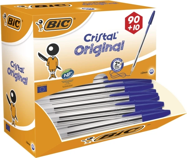BIC Cristal Medium, Clip, Stick tušinukas, Mėlyna, 100 vnt., Vidutinis