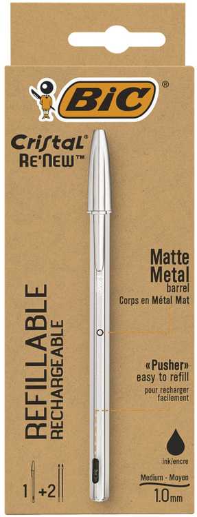 Bic Cristal Re 'new Metal Pen Juodas + 2 užtaisai (405478)