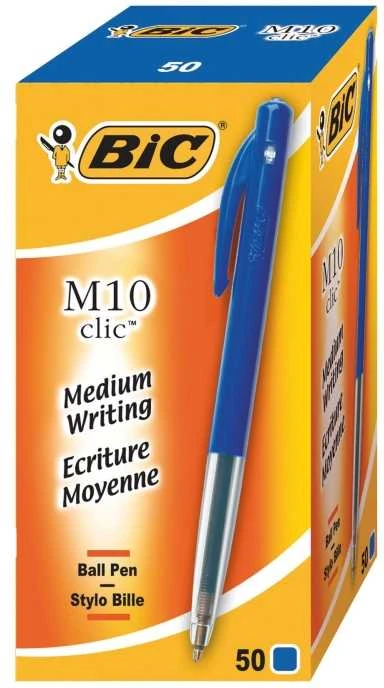 BIC M10 clic, Clip, Užsegamas ištraukiamas tušinukas, Mėlynas, 50 vnt., Vidutinis