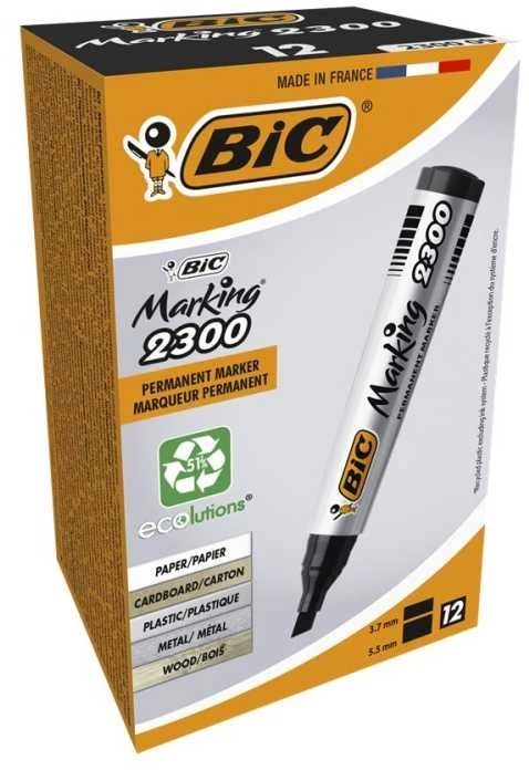BIC Marking 2300, Juoda, Smailiu galiuku, Juoda, Pilka, 3,1 mm, 5,3 mm, Medžio drožlių plokštė, Stiklas, Metalas, Popierius, Plastikas