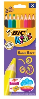 Bic Spalvoti pieštukai Supersoft, 8 spalvų rinkinys, su drožtuku