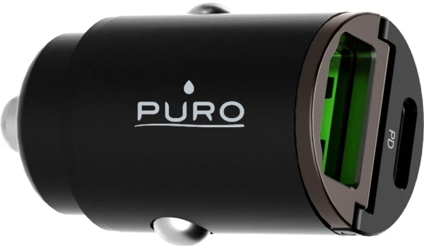 Big Ben Mini mašininis greitasis kroviklis PURO 1 x UAB-A, 1 x USB-C, PD, 30W, juodas / FCMCHUSBAC30WBLK