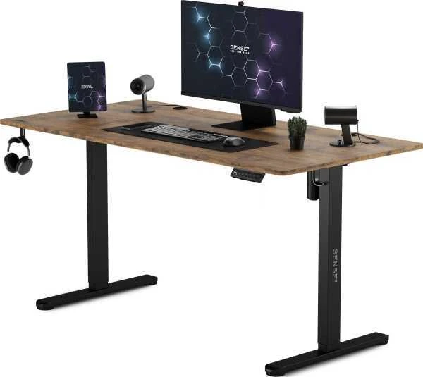 Reguliuojamo aukščio stalas SENSE7 140x70 cm | juodos/rudos spalvos