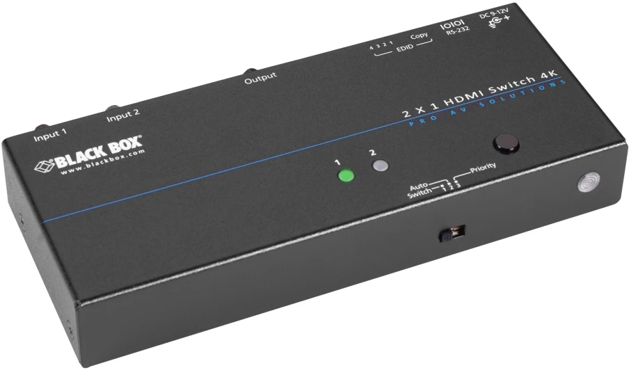 Black Box Juodas Box Juodas Box 4K HDMI jungiklis - 2 x 1, HDMI, plienas, juodas, 3840 x 2160 pikselių, 4K Ultra HD, 100–240 V