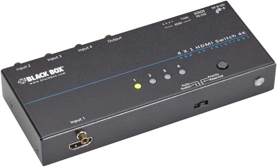 Black Box Juodas Box Juodas Box 4K HDMI jungiklis - 2 x 1, HDMI, plienas, juodas, 3840 x 2160 pikselių, 4K Ultra HD, 100–240 V