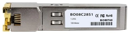„BlueOptics SFP-1G-RJ45-DL-BO“, šviesolaidis, SFP, 100 m, 1000BASE, aliuminis, 0–70 °C