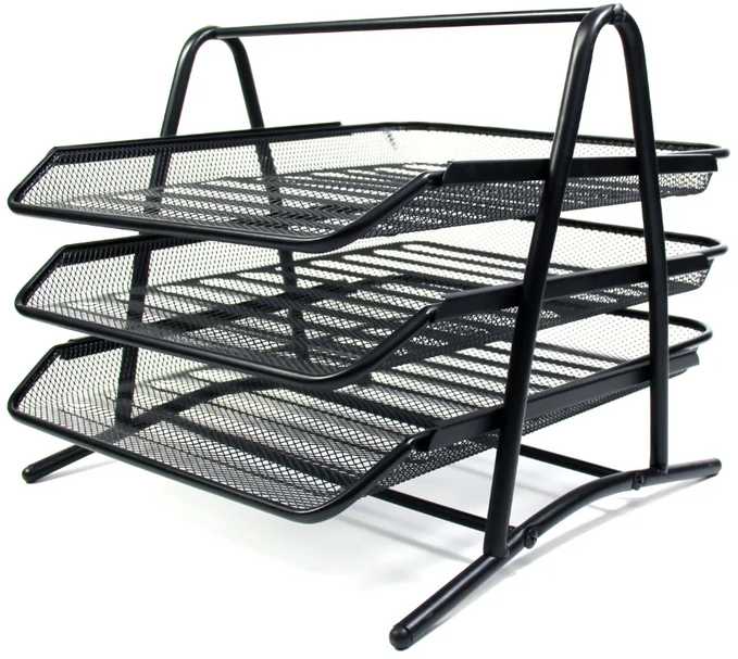 BNTOFFICE Dokumentų dėklų rinkinys, metalinis, MESH, su 3 dėklais, juodos spalvos