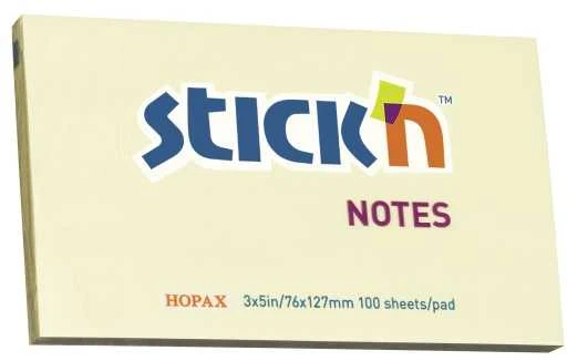 Stickxb4N Lipnūs lapeliai Stick´N 21009, 76x127mm, 100 lapelių, geltonos spalvos
