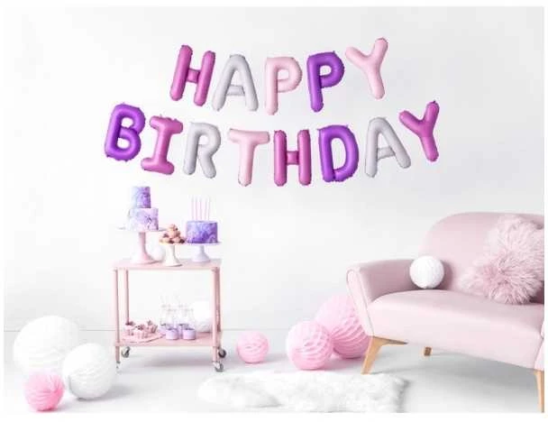 Boland Traciks PartyDeco Foliniai balionai "HAPPY BIRTHDAY" , violetiniai 35cm