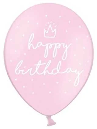 PartyDeco Balionų rinkinys Happy Birthday rausvi 6vnt