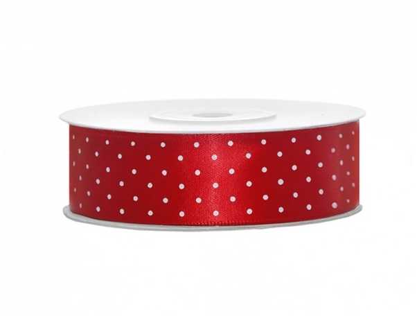 Party Deco Juostelė satino 25mm/25m raudona su taškiukais