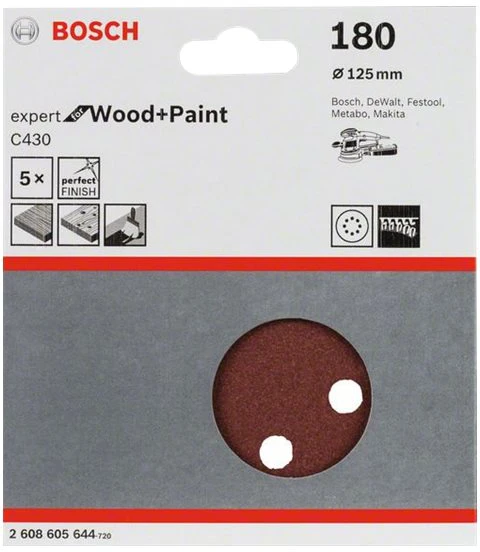 Bosch Šlif.pop,medžiui, PEX D=125mm, K180, 5 vnt.