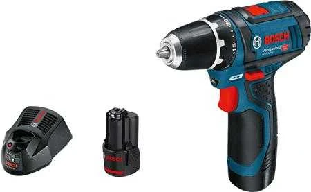 Bosch GSR 12V-15 suktuvo komplektas su įkrovikliu ir akumuliatoriumi