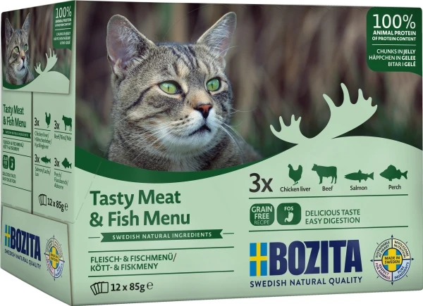 BOZITA Tasty meat & fish menu in jelly – šlapias kačių maistas – 12 x 85g