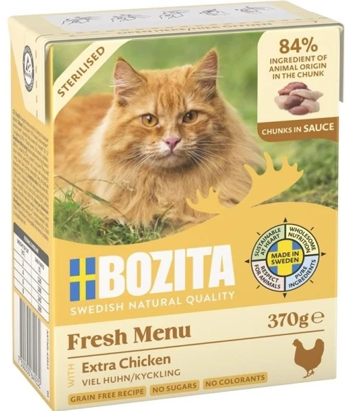 Kačių Maistas - BOZITA Fresh Menu Sterilised Extra vištiena Wet 370g