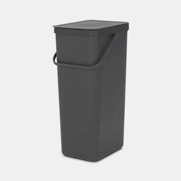 Brabantia „SORT & GO“ šiukšliadėžė, 40 l, stačiakampė, pilka, 267 mm, 341 mm, 620 mm