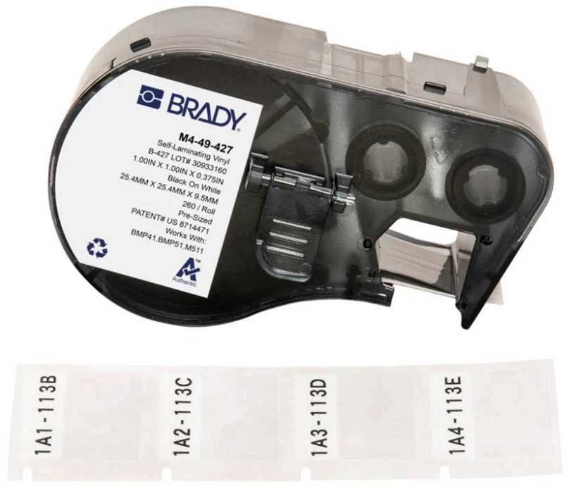 Brady M4-49-427, Juoda, Balta, Lipni spausdintuvo etiketė, Vinilinė, Terminio perkėlimo, Akrilo, Nuolatinė