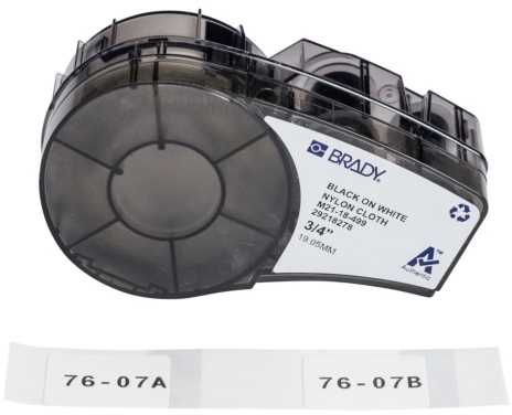 Brady M21-136-499, Balta, Lipni spausdintuvo etiketė, Iškirpta etiketė, Nailonas, Terminis perkėlimas, Akrilas