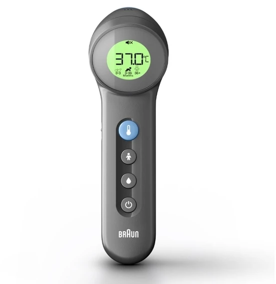 Braun BNT 400 BK, Nuotolinio stebėjimo termometras, Pilkas, Kakta, Mygtukai, °C, Kūno temperatūra, Paviršiaus temperatūra