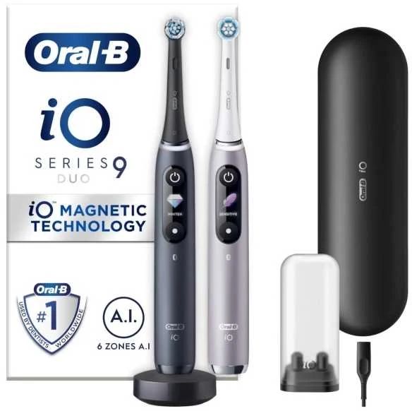 Oral-B Šepetėlis magnetinis iO Series 9 Duo 2 vnt. Juodas oniksas/rožinis kvarcas + papildomas antgalis
