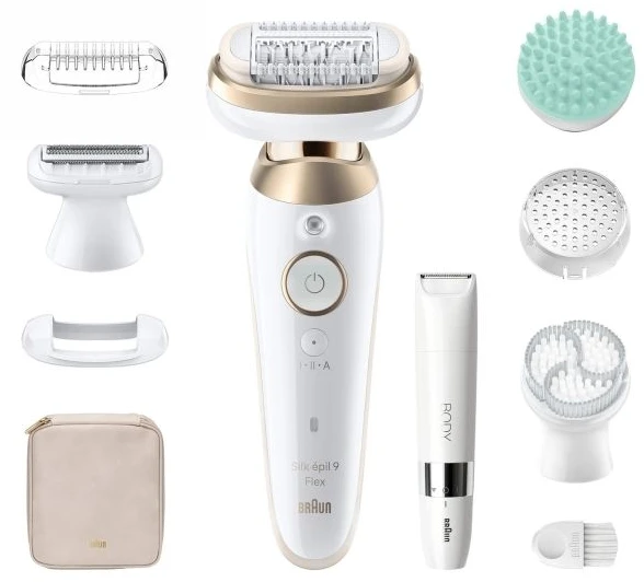 Braun Silk·épil 9 Flex SkinSpa SES9-481 3D epiliatorius + BS1000 trimeris, balta/auksinė