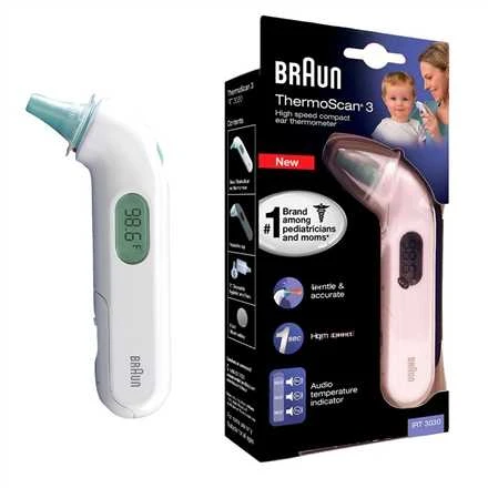Braun Thermoscan 3 infraraudonųjų spindulių ausies termometras IRT3030 Atminties funkcija, Matavimo laikas 1 s, Baltas