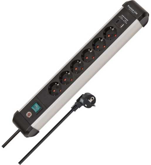 Brennenstuhl 1391030611, 3 m, Vidaus, IP20, Juoda, Sidabras, 6 kintamosios srovės lizdai, 230 V