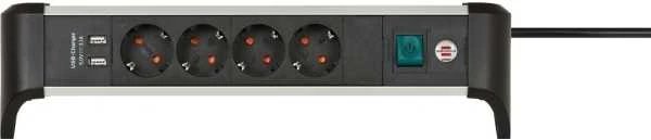 Brennenstuhl 1391040410 Alu-Office-Line 4-fach 1,8m 2x USB sidabrinis/juodas