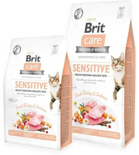 Brit Care Cat GF Sensitive, sveikas virškinimas ir subtilus skonis (šviežia kalakutiena ir lašiša) 2kg