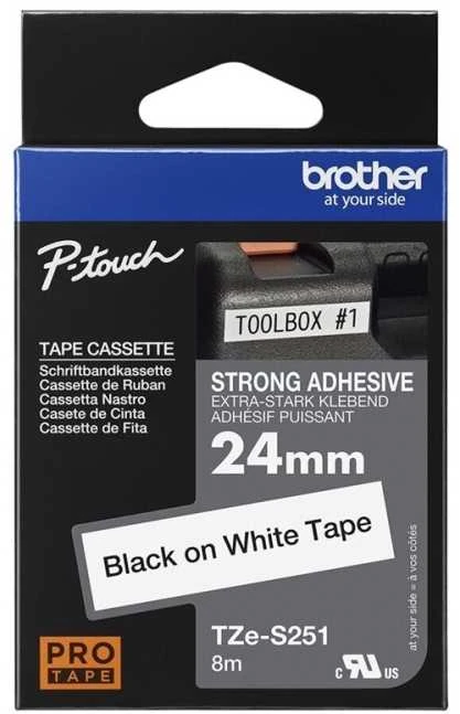 Brother | TZe-S251 Strong Adhesive Laminated Tape | Juodas on Baltas | TZe | 8 m | 2.4 cm