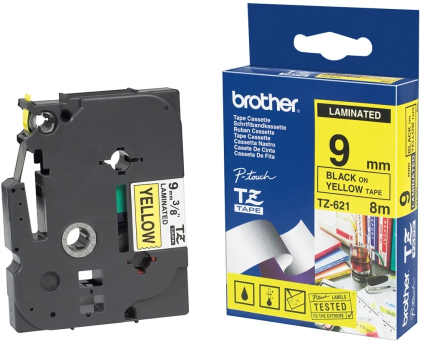 Brother Labelling Tape 9mm, Juodas on yellow, TZe, Pilkas, Thermal transfer, Philippines,