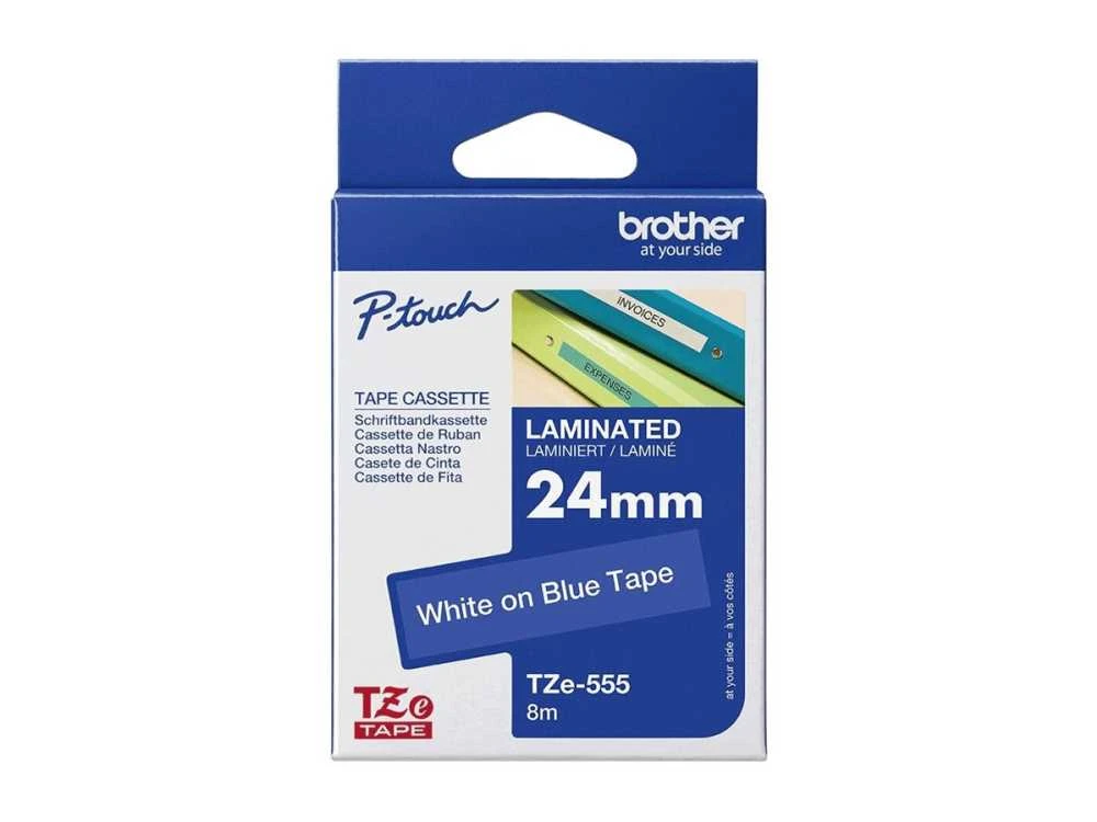 Brother | TZe-555 Laminated tape | Baltas On Mėlyna | TZe | 8 m | 2.4 cm
