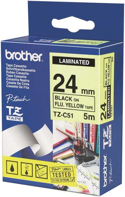 Brother TZe-C51 etikečių juostelė Juoda fluorescencinės geltonos fone