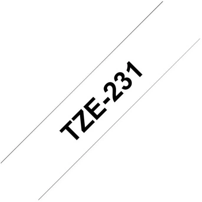 Brother | TZ-231 Laminated Tape | Juodas on Baltas | TZe | 8 m | 1.2 cm