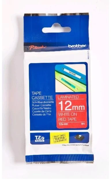 Brother | TZe-435 Laminated Tape | Baltas on Raudona | TZe | 8 m | 1.2 cm