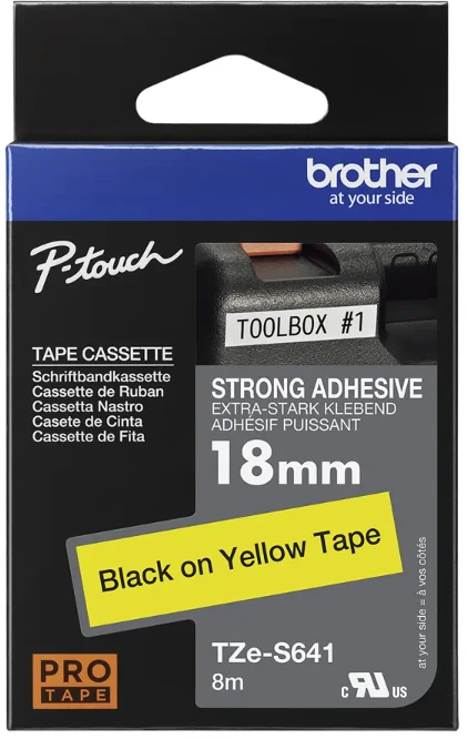 Brother | TZe-S641 Strong Adhesive Laminated Tape | Juodas on Geltona | TZe | 8 m | 1.8 cm