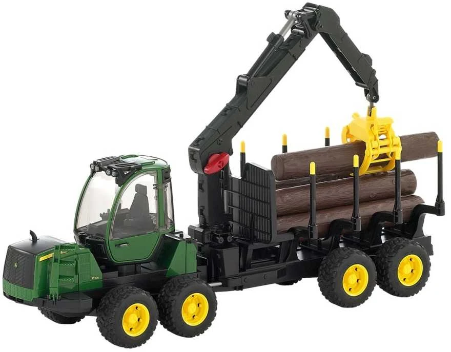 Bruder Profesionalios serijos „John Deere 1210E“ medvežė su 4 kamienais ir griebtuvu (02133)