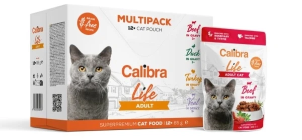 Šlapias Kačių Maistas - CALIBRA Cat Life Adult 12x85g Be Gliuteno, Be Sojos, Be Cukraus
