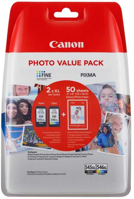 Canon PG-545XL/CL546XL rašalo kasetės, + GP501 10x15 foto popierius