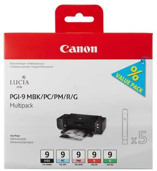 Canon PGI-9 MBK/PC/PM/R/G Originalus Žalia, Matinis Juodas, Foto žydra, Foto magenta, Raudona 5 vnt