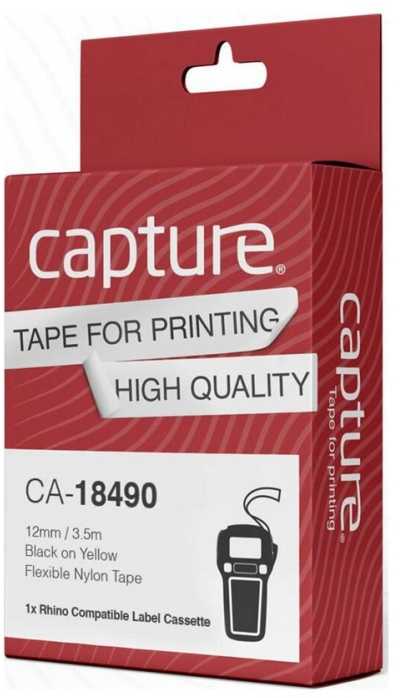 Capture 12mm x 3.5m Juodas on Geltona