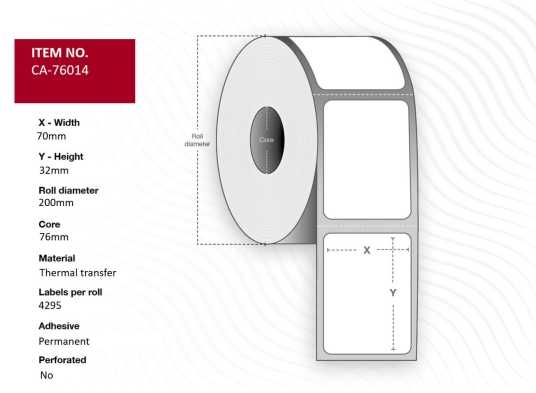 Capture Label 70 x 32mm, Core 76mm,