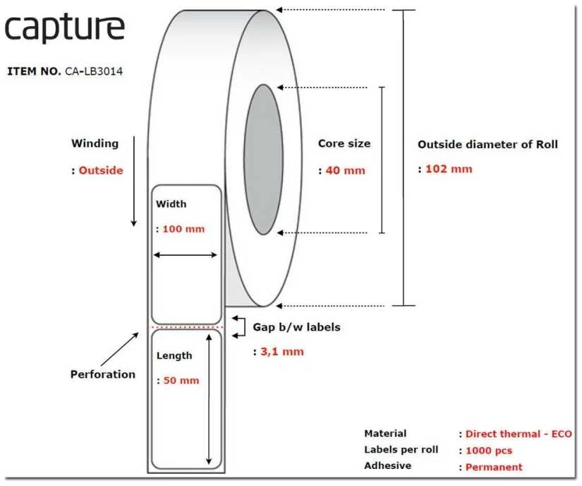 Capture etiketė 100x50, Core 40,