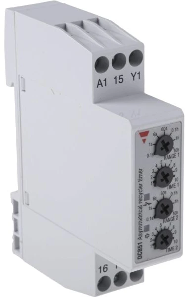 Carlo Gavazzi automatikos DIN bėgelio tvirtinimo laikmačio relė, 24 V nuolatinė srovė, 24–240 V kintamoji srovė, 2 kontaktai, 0,1 s–100 val., SPDT