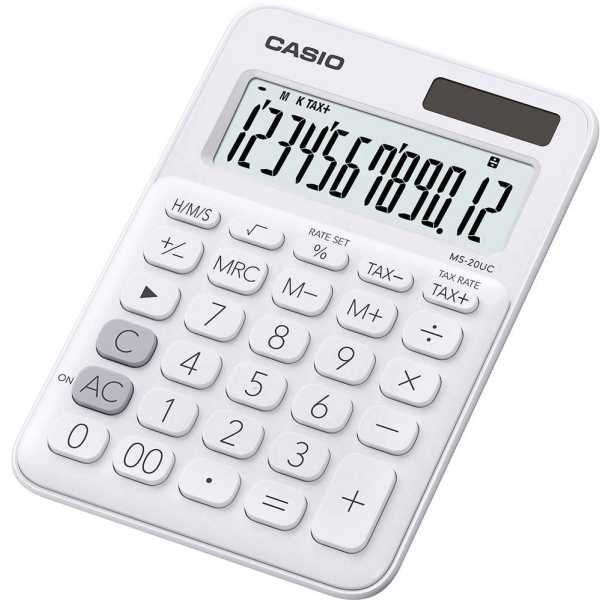 Stalinis skaičiuotuvas CASIO MS-20UC, 105x150x23 mm, balta sp.