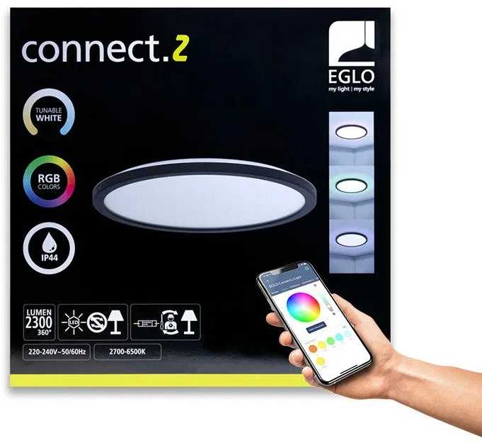 Lubinis šviestuvas Lampa sufitowa EGLO Ceiling LED light ROVITO-Z IP44 22.5W RGB 2700-6500K 2300lm juodas O39 remote/APP