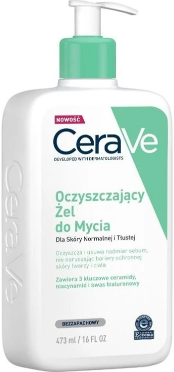 Putojantis veido ir kūno prausiklis normaliai ir riebiai odai Cerave Foaming Cleansing Gel, 473 ml