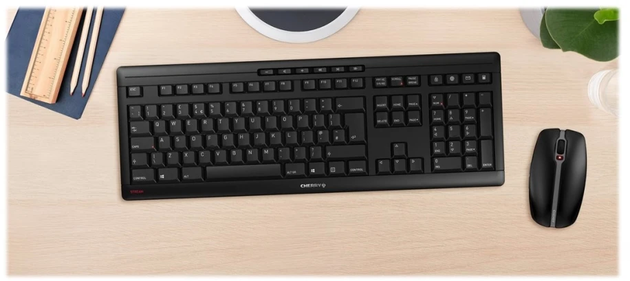 Klaviatūra CHERRY STREAM DESKTOP rinkinys su pele, bevielis, FR išdėstymas, juodas